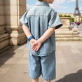 thumbnail image 4 of Bysome Boys Outfit Set Solid Color Short Sleeve Lapel Neck Tees With Shorts Set Cozy Soft Boys Outfit Size 3-4 Years Light Blue, 4 of 5