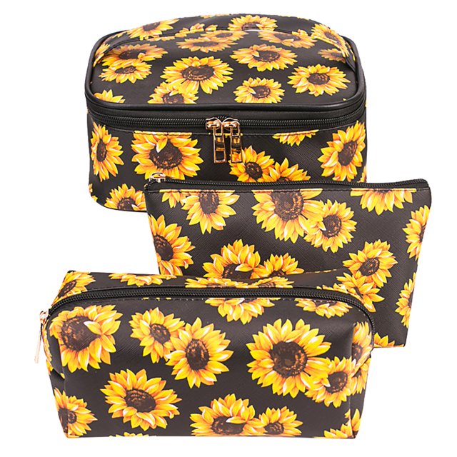 3PCS Daisy Makeup Bags Portable Cosmetic Organizer Pouches Travel Toiletry Bags