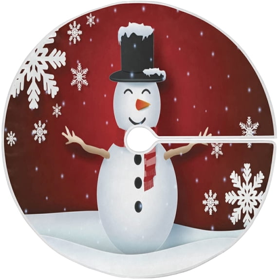 FMSHPON Cute Snowman Xmas Christmas Tree Skirt Stand Mat for Holiday Party Decoration Indoor Outdoor 48 inches