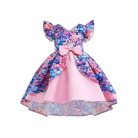 

Eleluny Kids Girls Floral Princess Dress Pageant Wedding Party Formal Ball Gown Blue 6-7T