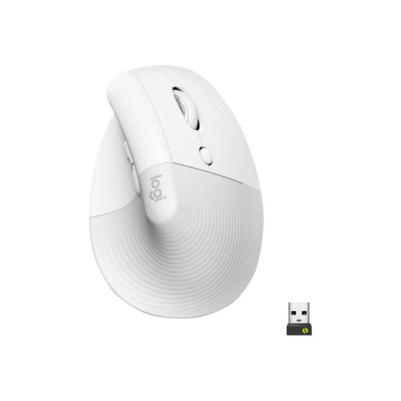 Logitech Lift Vertical Ergonomic Mouse - Vertical mouse - ergonomic - 6 buttons - wireless - Bluetooth, 2.4 GHz - Logitech Logi Bolt USB receiver - off-white