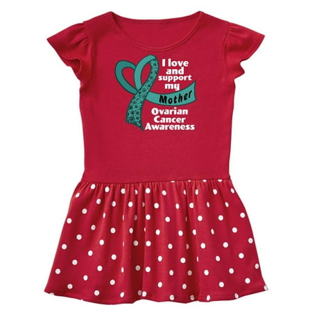 

Inktastic I Love and Support My Mother Ovarian Cancer Teal Ribbon Gift Toddler Girl Dress