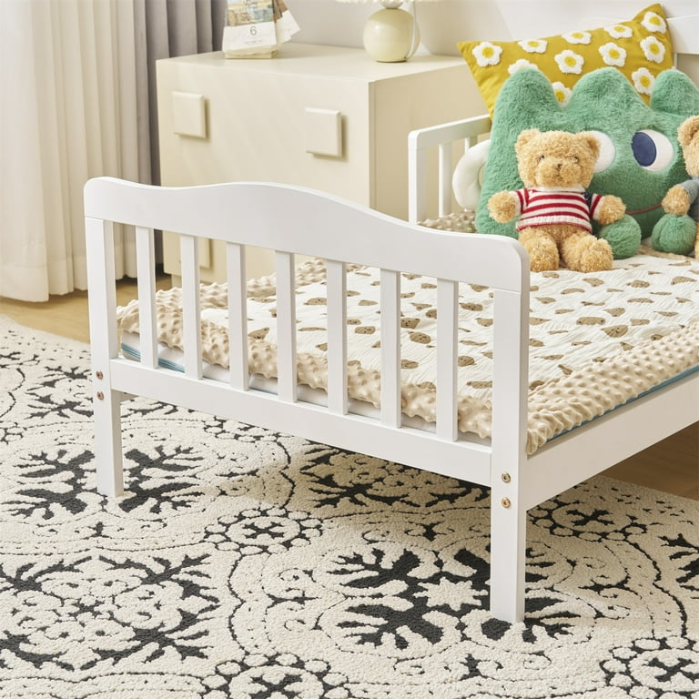 Ktaxon Wooden Toddler Bed, Safety Guardrails, Contemporary Design