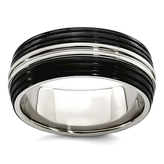 Black Titanium and Stainless Steel Polished 9mm Band Size 12 Ring for Women and Men - 7.1 Grams
