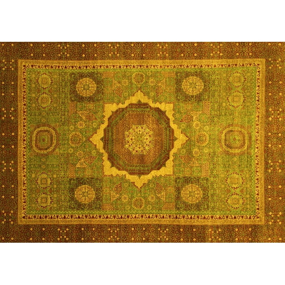 Ahgly Company Machine Washable Indoor Rectangle Oriental Yellow Modern Area Rugs, 4' x 6'