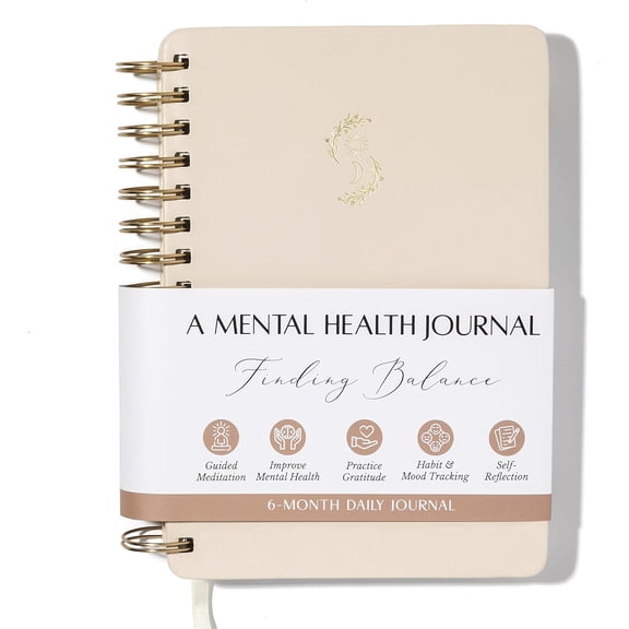 FINDING  Mental  Journal - 6-Month Daily Journal with Prompts for Mindfulness, Self-Care &  -  & Depression  - Beige Spiral