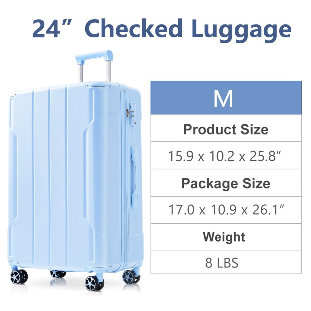 Yougu 24" Lightweight Hardshell Luggage ABS Suitcases with Double Wheels, Expandable Checked , (Skyblue)