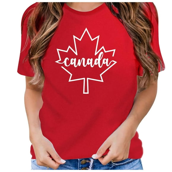 TSADFHJI Christmas Shirts Women Plus Size Womens Canada Shirts Canada Day Flag Short Sleeve Maple Leaf Tee Top Xl Red