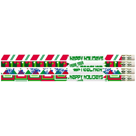 Musgrave Pencil Company Happy Holidays From Your Teacher Motivational Pencils, 12 Per Pack, 12 Packs