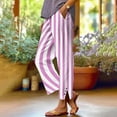 thumbnail image 2 of YUGYXL Womens Striped Capri Pants Petite Loose Fit Elastic High Waist Trousers Summer Beach Vacation Pants with Pockets Pink S, 2 of 6
