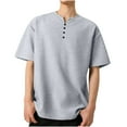 thumbnail image 3 of Xunlbb Men's Shirts Mens Dress Shirts Men's Solid Color Casual Button Short Sleeved Round Neck Shirts Gift for Him, M-3XL, 3 of 8