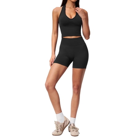 Rove Studio Seamless Knit Yoga For High Wlexed Tunic Back Neckline Butt Lifting Core Enhancing Fitness Outfit For Running And Training Black M
