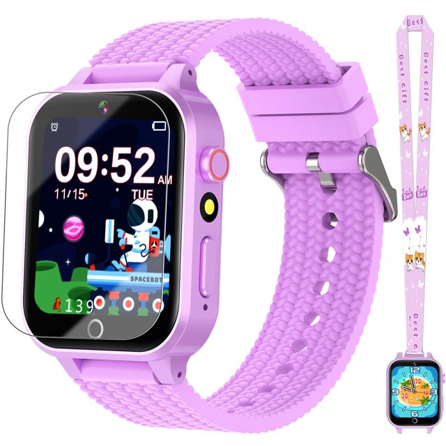 Reloj inteligente Melontti para niñas de 5 a 12 años con 26 juegos, cámara morada