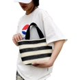 thumbnail image 3 of Bolso de mano tejido de paja a rayas para mujer, bolso de playa, bolso de bloque de Color, bolso de hombro, viaje de playa, puede almacenar artículos como libros, 3 of 5