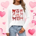 thumbnail image 5 of Women's Casual Bow Shirts Long Sleeve Cute Graphic Tees Tops Pullover Crew Neck Trendy Going Out Tshirt, 2XL White, 5 of 5