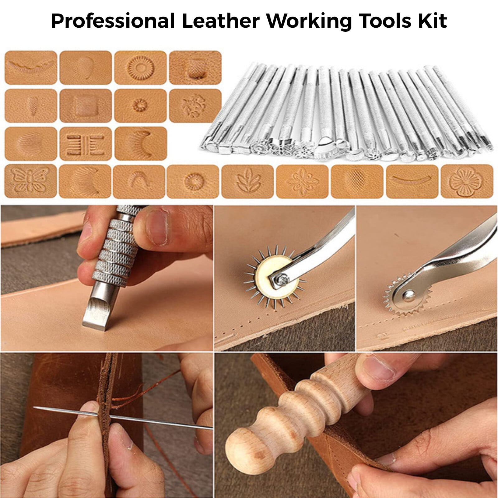 Leather Craft Tools Kit Leather Craft Making Leather Craft Hand Tools Set  Leather Working Tools Incl Nylon Hammer Waxed Thread Stitching Groover  Prong