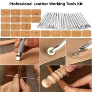 Leather Crafting Tools Kit, 57pcs Leather Working Tools Set with Groover Awl Waxed Thread Thimble Kit for Leather Making Projects Wallet Belt Shoe Cloth Sewing and Repairing