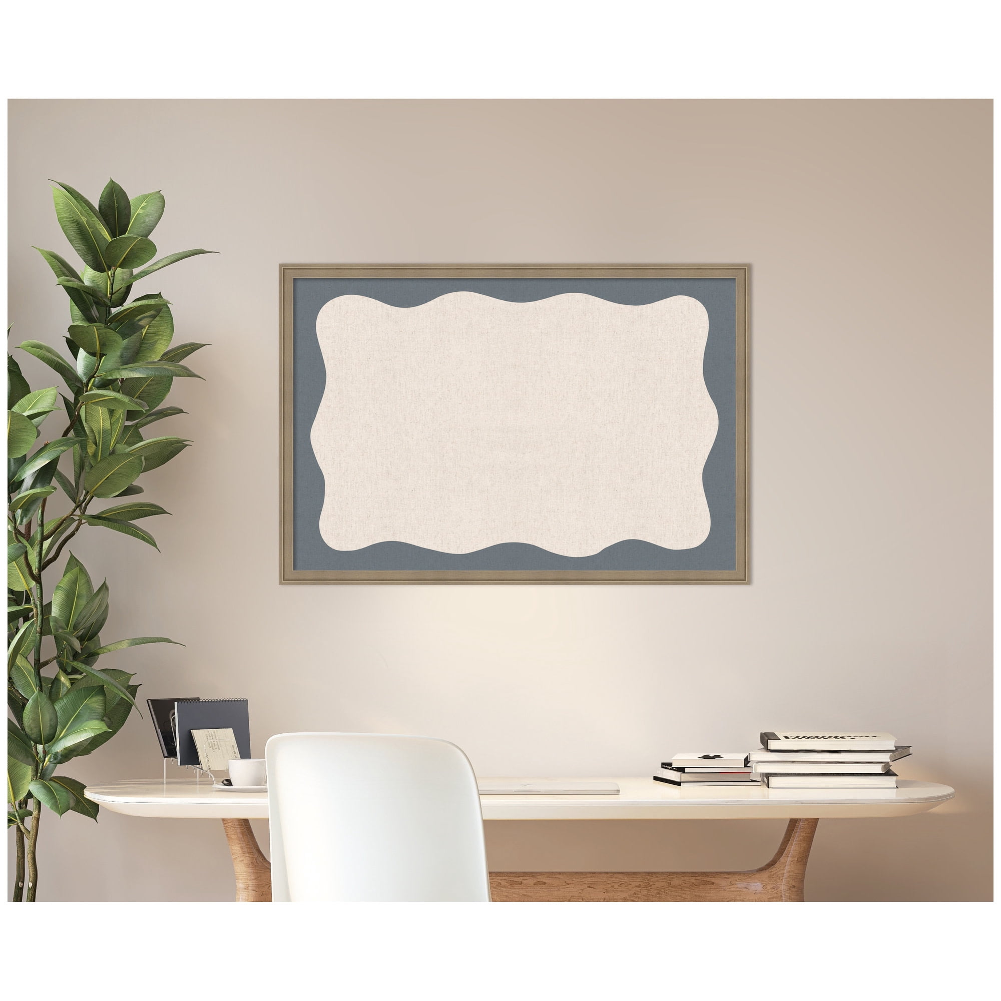 Kate and Laurel Framed Fabric Pinboard 38 x 26,  Printed Linen Classic Bulletin Board for Use as a Vision Board or Wall Organization, Florence Light Brown Frame