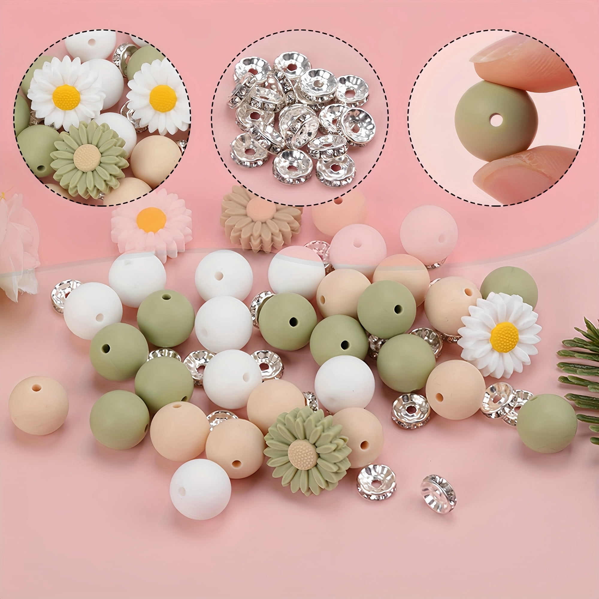 106pcs Daisy Silicone Jewelry Kit - Mixed Beads Set for DIY Crafts and Decor