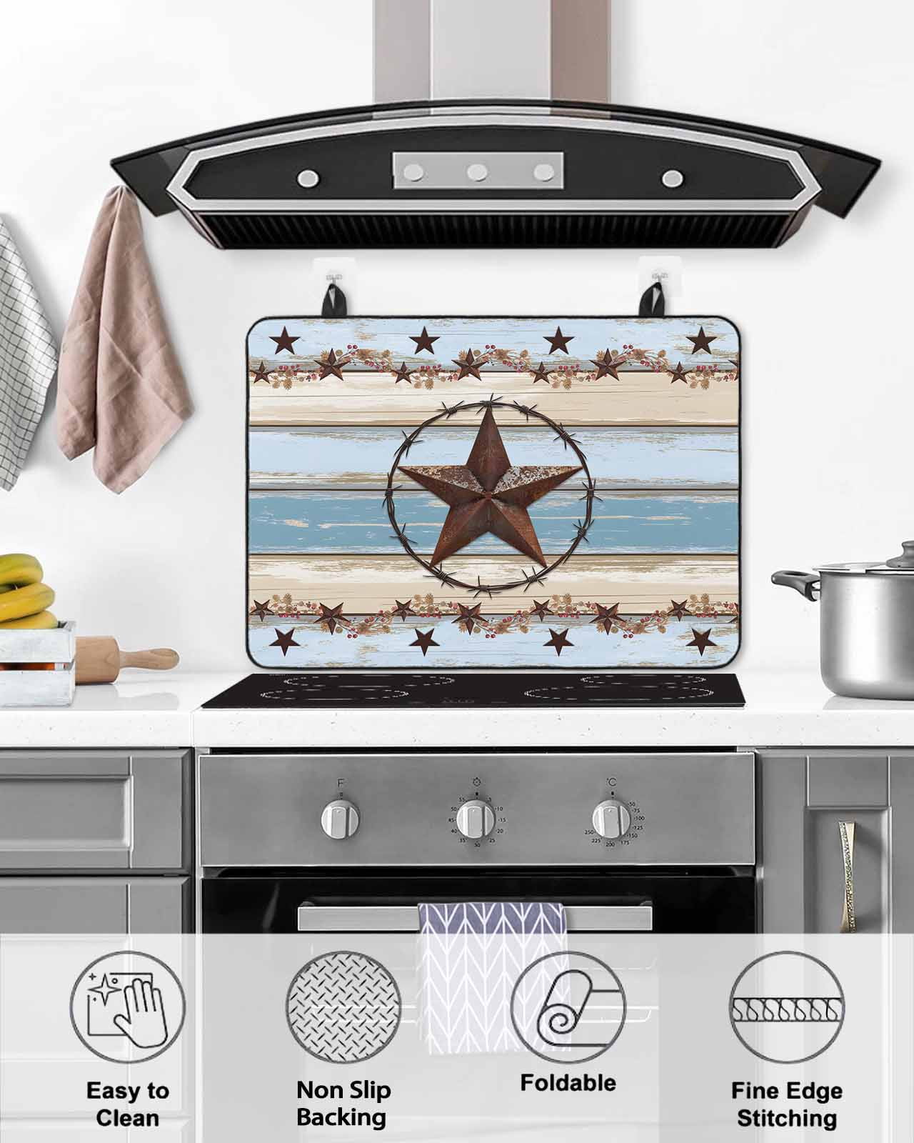nqOlkjepod Large Induction Cooktop Protector Mat 24"x21", Country Star Blue Stove Top Covers for Electric Stove, Farmhouse Western Texas Star Barn Stove Burner Cover Mats, Glass Top Stove Cover