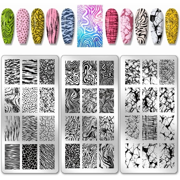 3pcs Marble Nail Stamping Plates Rocks Texture Nail Art Stencils Stone Cracked Nail Image Plates French Lines Nail Art Templates