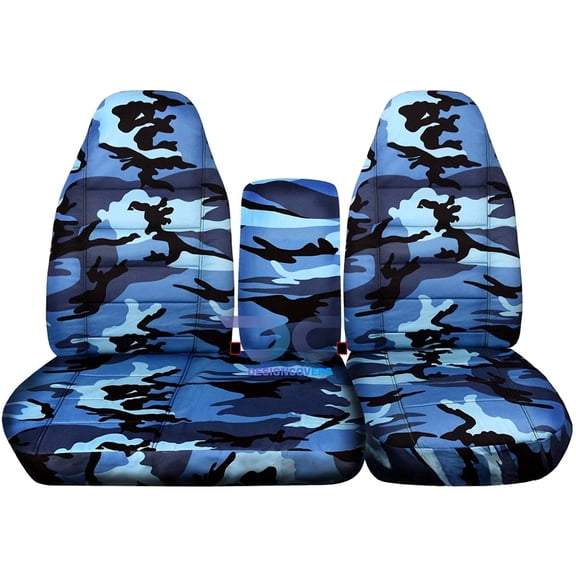 Fits 1997-2000 Ford F-150 Camo Seat Covers 40/60 Bench Molded Headrests 1 Cup Holder:Blue