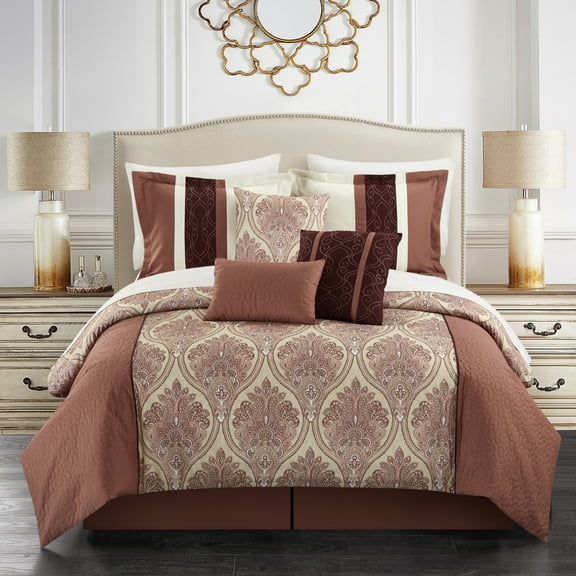 Phantogram 7 Piece Reversible Geometric Damask Pattern Comforter Set