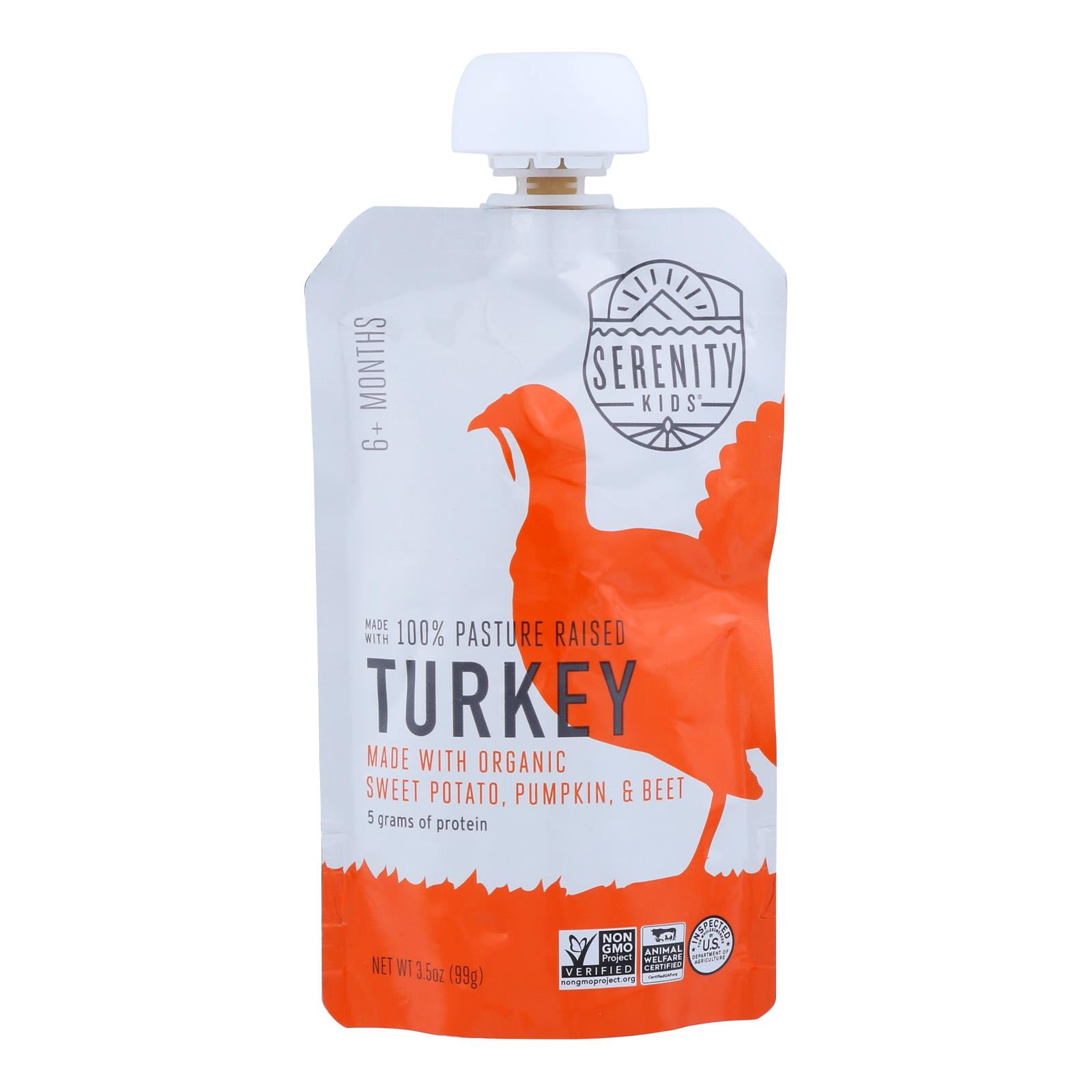 Serenity Kids Organic Non-GMO Stage 2 Baby Food, Pasture Raised Turkey with Sweet Potato, 3.5 oz Pouch