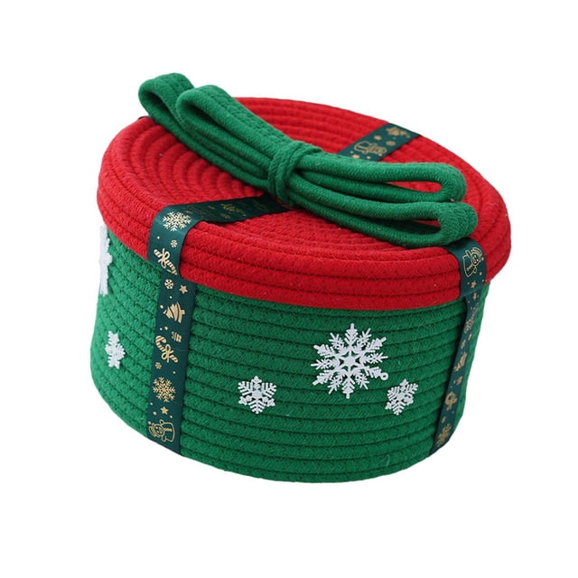 Cesta navideña de cuerda de algodón, bonita cesta de almacenamiento para festivales, tejida Verde 25x16cm