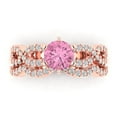 thumbnail image 2 of Clara Pucci 14K Rose Gold 1.57 Simulated Pink Diamond Engraveable Engagement Ring + Wedding Band Set, 2 of 7