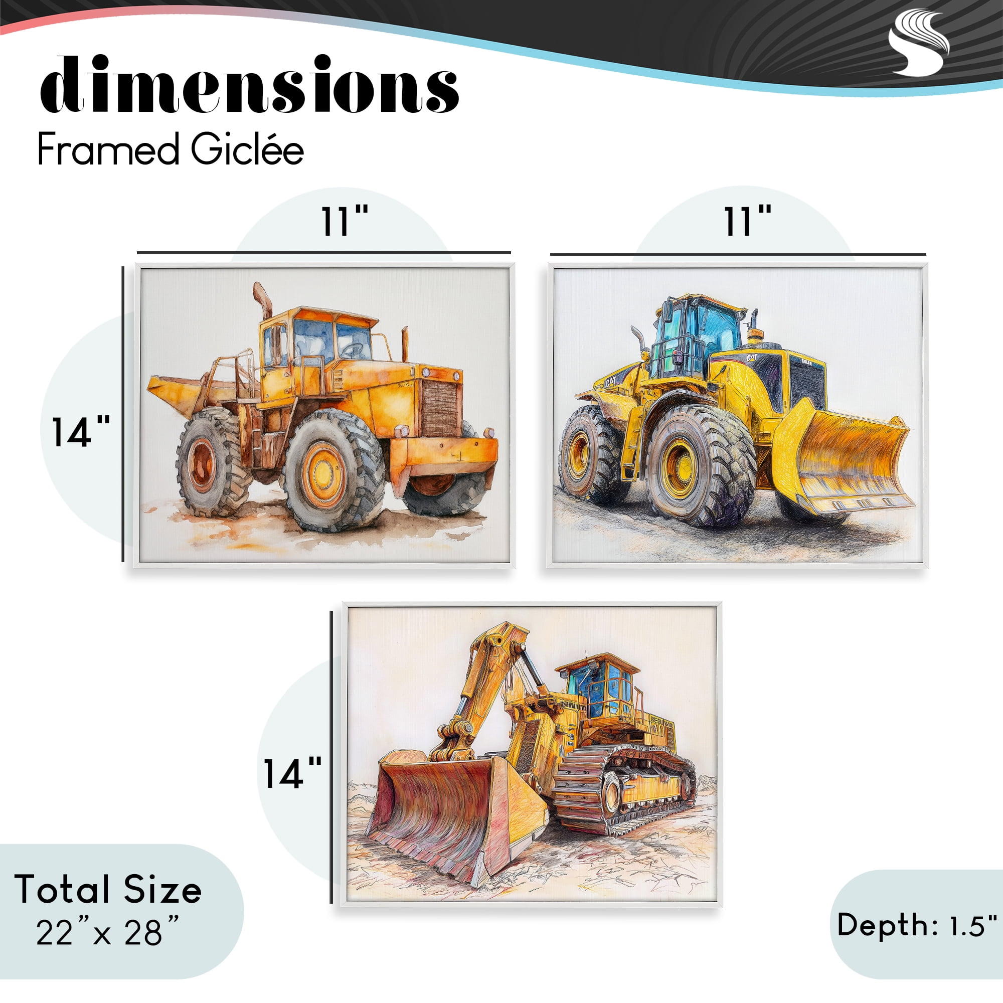 Stupell Industries Various Construction Trio 3 Piece White Framed Giclee Art Set, design by Steve Hunziker