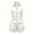 thumbnail image 5 of BRELIL Women's Two Piece Sets Summer Casual V Neck Sleeveless Top Shorts Solid Boho Vacation Matching Outfits Loungewear Travel Tracksuit, White M, 5 of 5