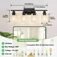 thumbnail image 7 of 4-Light Bathroom Light Fixtures, Matte Black Modern Vanity Lights with Clear Glass Shades, Bathroom Wall Lamp for Mirror Living Room Cabinet Bedroom Porch, 7 of 7