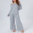 thumbnail image 4 of Off Shoulder Knit Tops and Wide Leg Pants Set for Ladies, 4 of 8