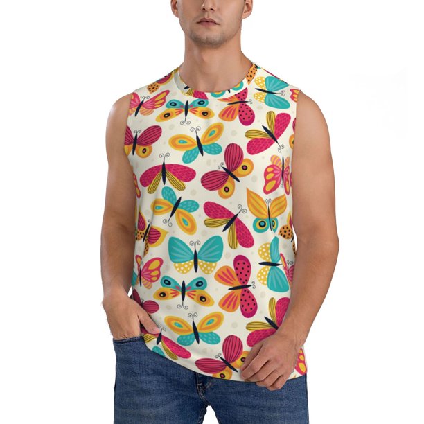 Balery Colorful Butterflies Camisetas sin mangas para hombre, absorbe la humedad y protege contra el mal olor.-3X-Large