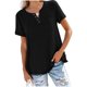thumbnail image 1 of Camiseta holgada informal de verano con cuello en V redondo y manga corta de color puro para mujer para uso diario, 1 of 5