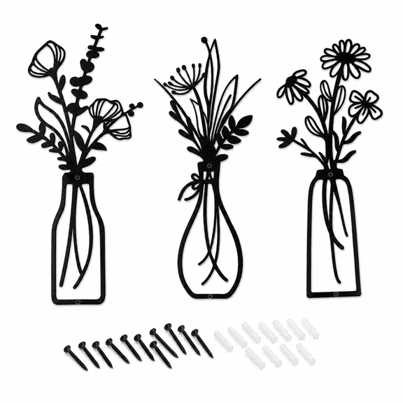 Metal Wall Art Decor Rustic Home Decor Modern Farmhouse Dining Room Housewarming Gifts Minimalist Flower Wall Decors for Livingroom Bathroom Bedroom 3PCS Design 1