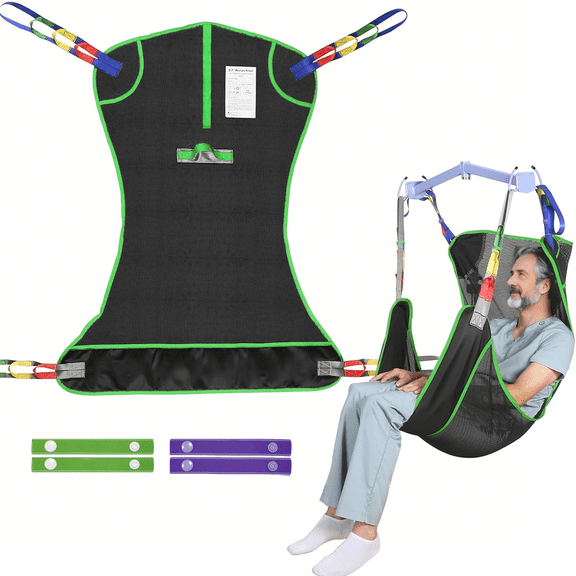 EZ Assistive Universal Full Body Patient Lift Sling, Polyester Mesh Transfer & Bathing Sling, 500 lb Rated Capacity, Machine Washable ,Black,Large