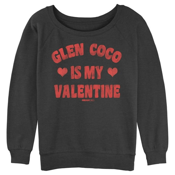 Junior's Mean Girls Distressed Glen Coco Is My Valentine Sweatshirt Charcoal Heather Large
