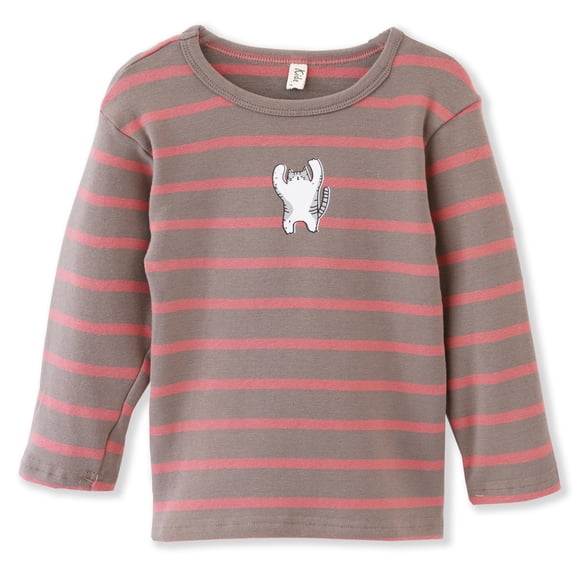 ContiKids Toddler Kids Unisex Shirts Casual Cotton Outfit Cute Stripe Pattern Cat Long Sleeve T-Shirt Top Brown 4-5 Years