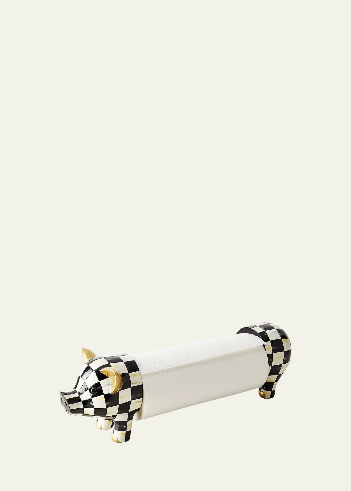 MACKENZIE CHILDS Courtly Check Pig Paper Towel Holder