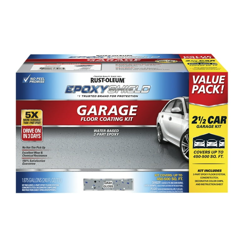 Gray Rust Oleum EpoxyShield Water Based Epoxy Garage Floor Coating 251870 Gloss 2.5 Car 2 Gal Kit 1 Pack
