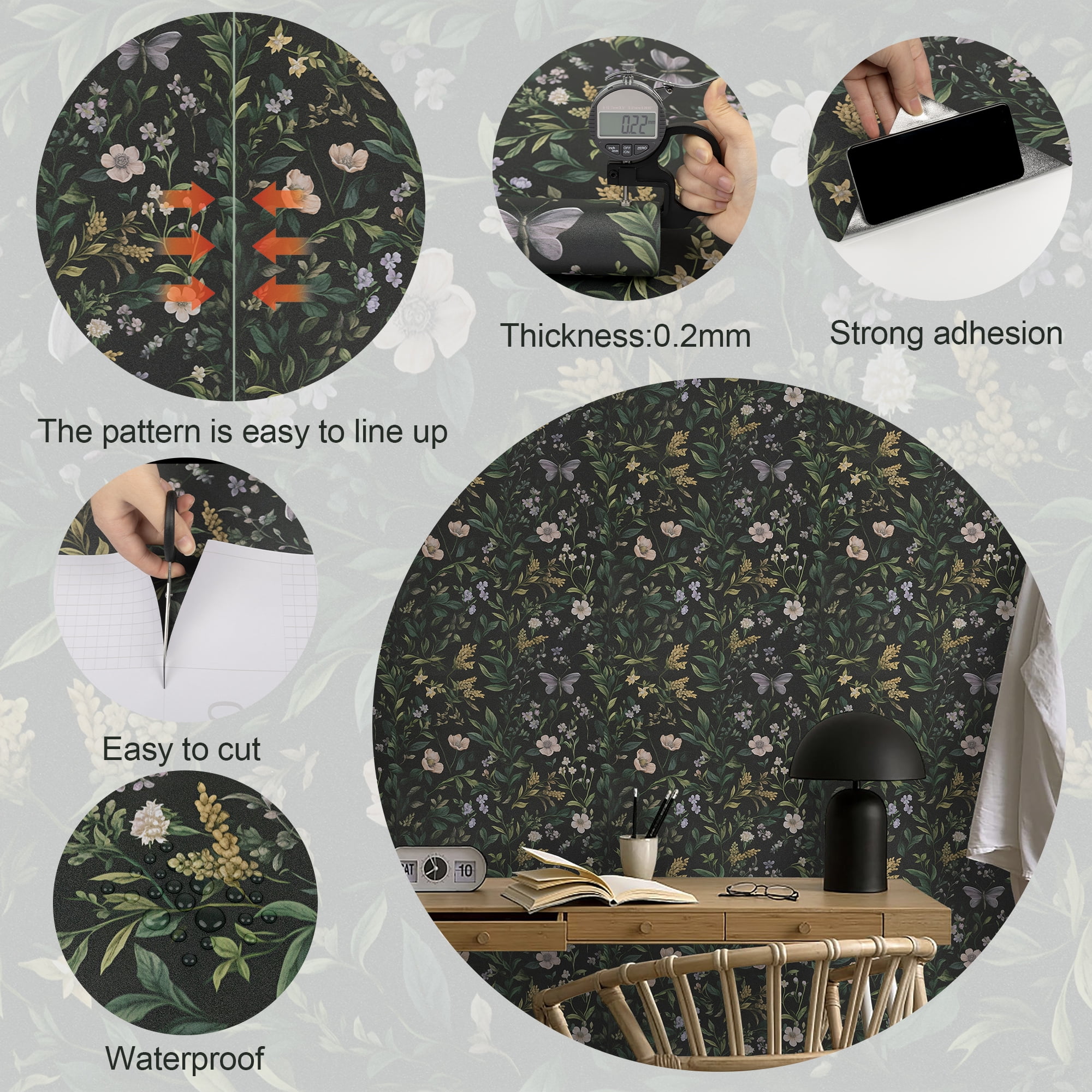 Abyssaly Floral Peel and Stick Wallpaper Self Adhesive Removable Flower Wall Paper 17.3"× 236" / 1 Roll Green Vintage Vinly Contact Paper Waterproof