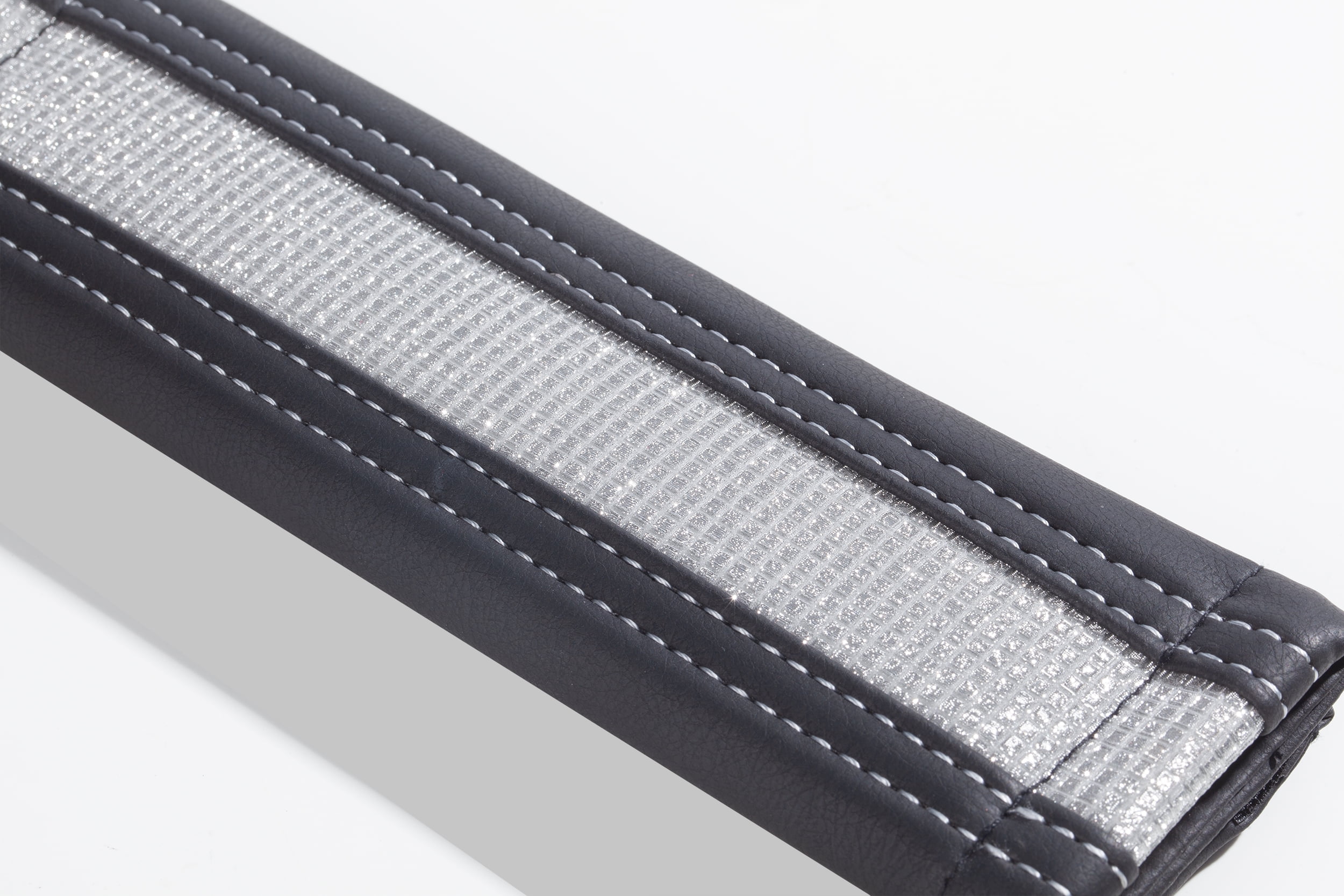 Auto Drive 1Piece Diamond Car Seat Belt Pad Faux Leather Black/Silver - Universal Fit, 23SBP100-1