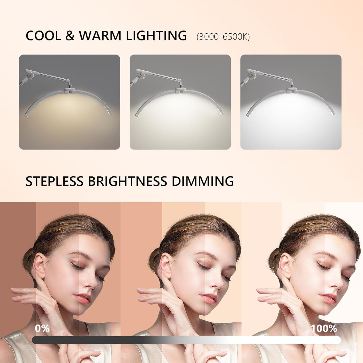 Half Moon Light Lash Lamp, Movable Shadowless LED Floor Lamp w/Adjustable Height & Phone Holder, Dimmable Lighting for Eyelash Extensions, Lash Tech, Nail, Tattoo, Esthetician & Salon (Black)