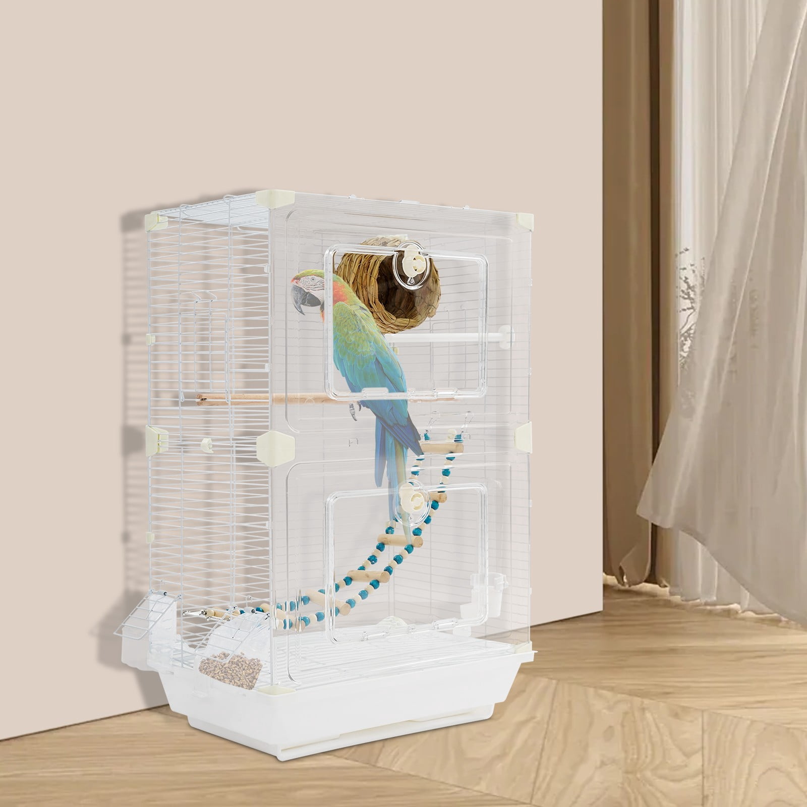 40*28*63cm White Freestanding Bird Cage Standing Flight Bird House Living Rooms Balconies Courtyards