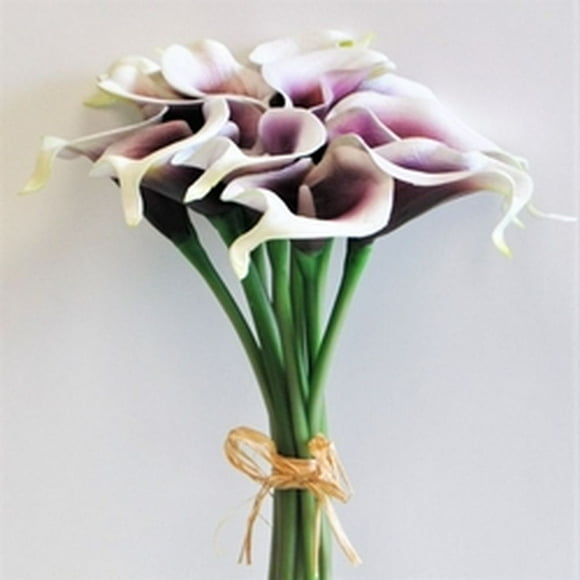 14" Real Touch White And Purple Mini Calla Lily Bunch Artificial Flowers