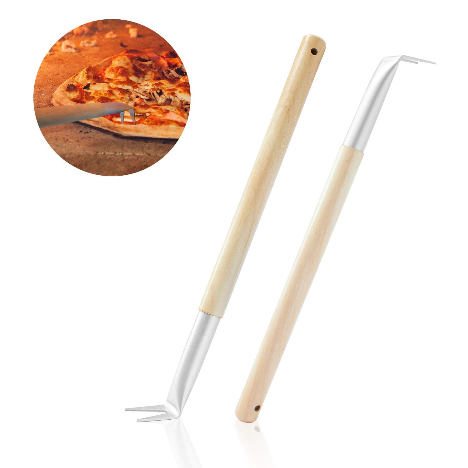 Aluminum 17.5 inch Pizza Spinner Turning Fork with Wooden Handle and