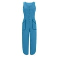 thumbnail image 7 of gakvbuo Sports Jumpsuit for Women's Summer Sleeveless High Waist Jumpsuits crew Neck Button up Wide Leg Pants Rompers with Pocket Onesie Pants, 7 of 7