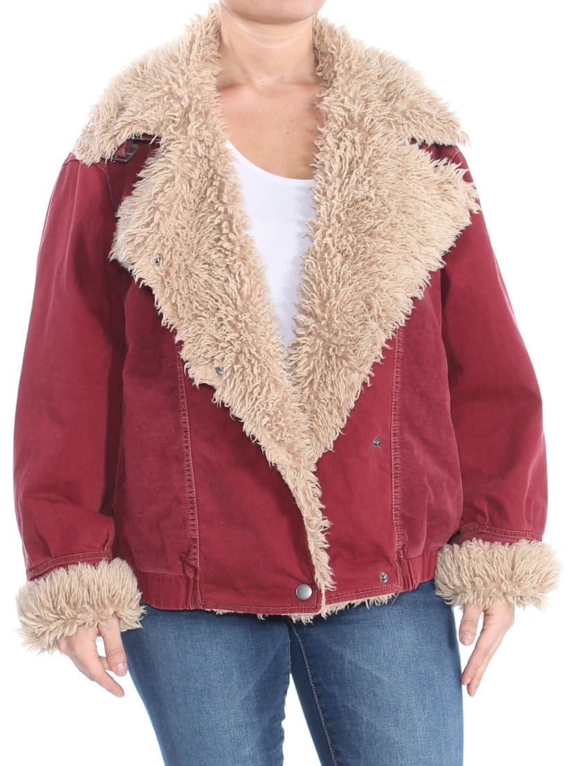 FREE PEOPLE Womens Maroon Faux Sherpa 